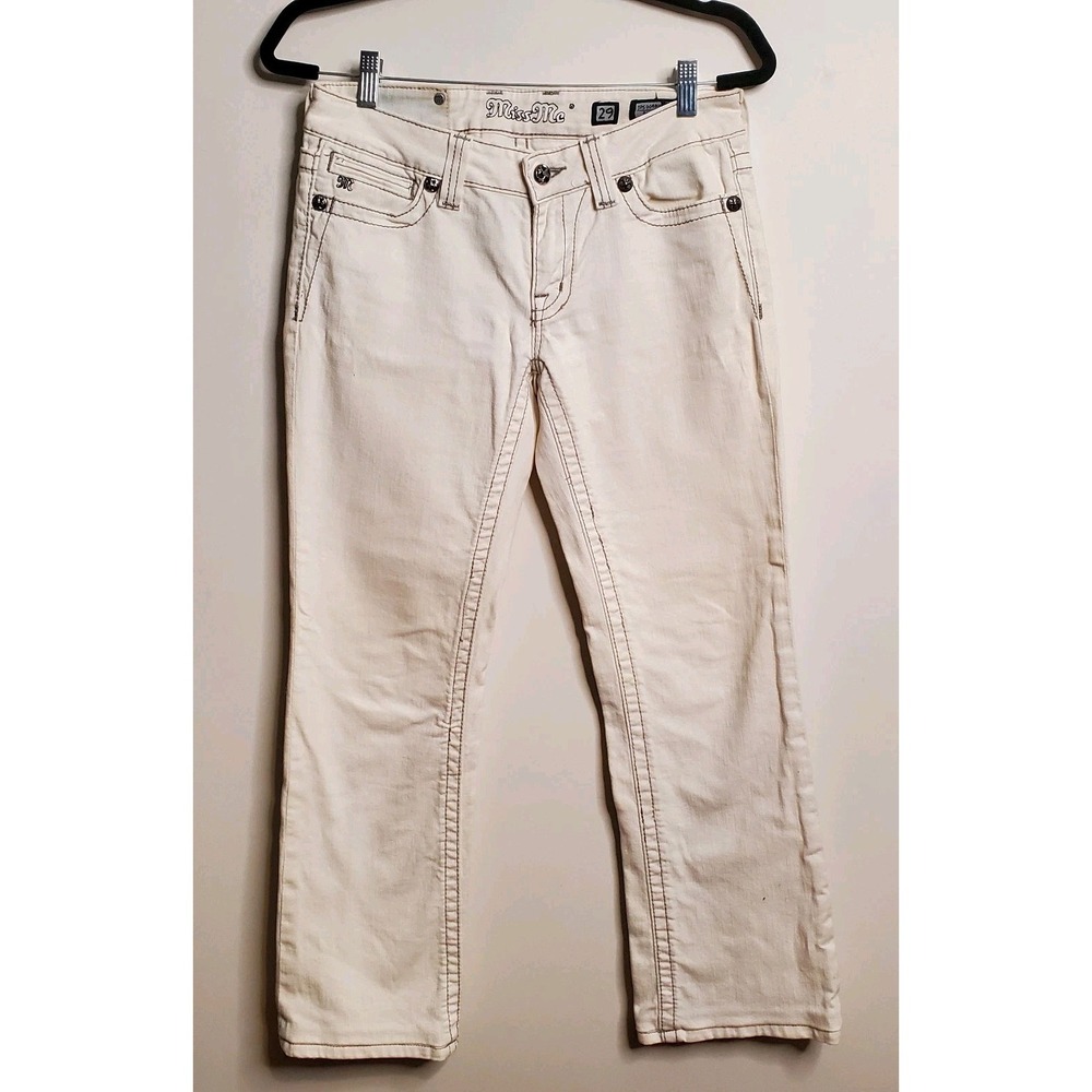 Miss Me Jeans Womens 29 Signature Boot Cut Sequin Flap Pockets Rodeo Denim White